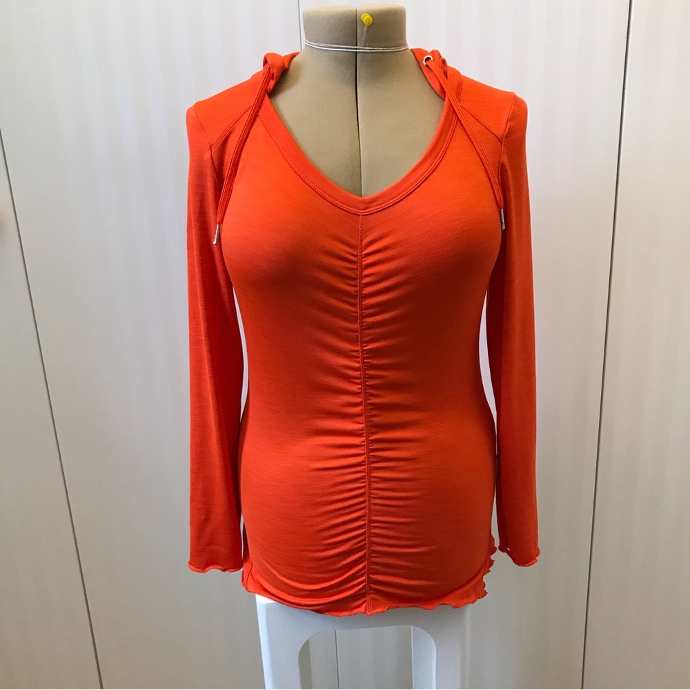 Calvin Klein orange ruched ruffled performance quick dry hoodie Size S